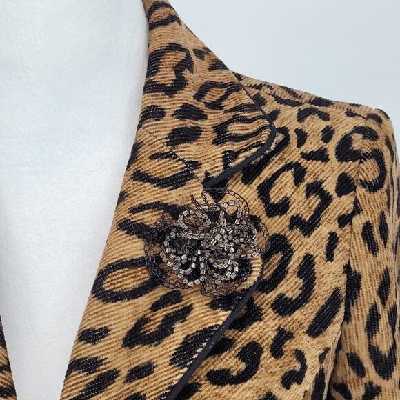 Bebe Leopard Print Blazer Womens Size 8 Power Chic Retro Y2K Bold Classic Jacket - Picture 4 of 10